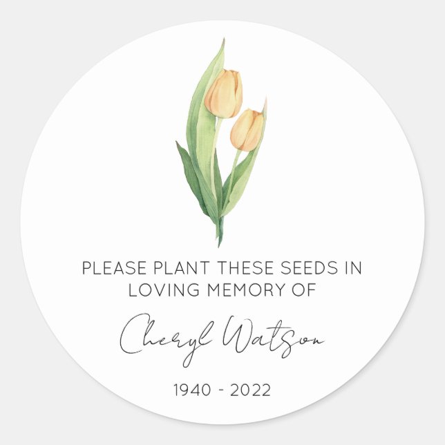 Simple Tulip Memorial Seed Packet Classic Round Sticker (Front)