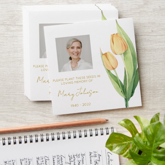 Simple Tulip Photo Funeral Seed Envelope (Stacked)