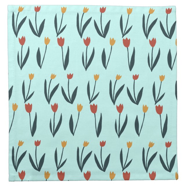 Simple Tulips Easter Spring FLoral Pattern Mint Cloth Napkin (Front)
