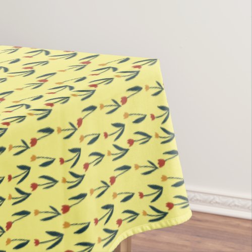 Simple Tulips Easter Spring FLoral Yellow Pattern Tablecloth