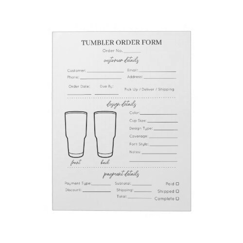 Simple Tumbler Mug Cup Business Order Form List Notepad