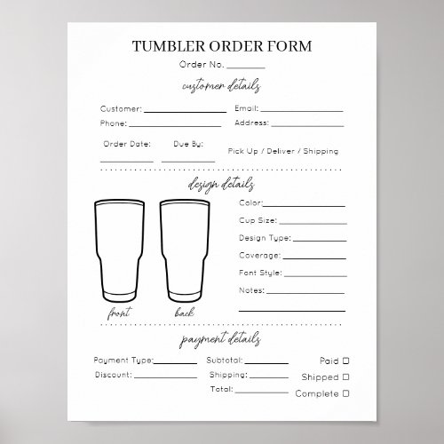 Simple Tumbler Mug Cup Business Order Form List Poster