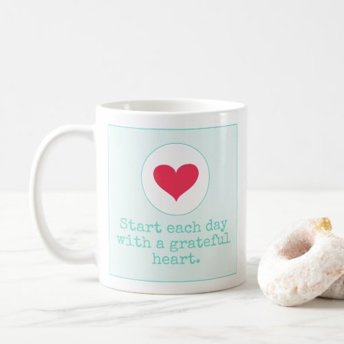 Simple Turquoise Blue Grateful Heart Typography   Coffee Mug
