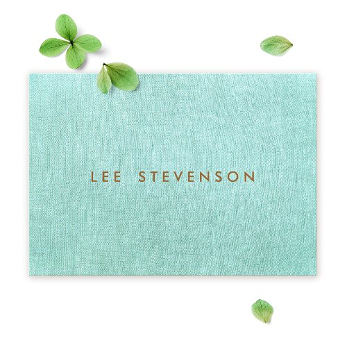 Simple Turquoise Blue Linen Look Minimalist Business Card