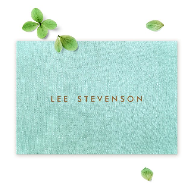 Simple, Turquoise Blue, Linen Look, Minimalist Business Card (Creator Uploaded)