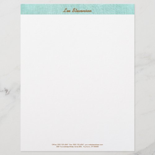 Simple Turquoise Blue Linen Look Minimalist Letterhead