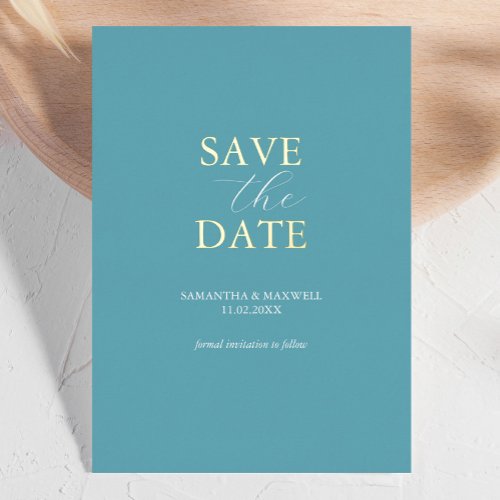 Simple Turquoise Blue Save The Date Wedding Foil Invitation