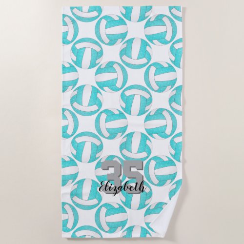 simple turquoise blue white volleyball cute girly beach towel