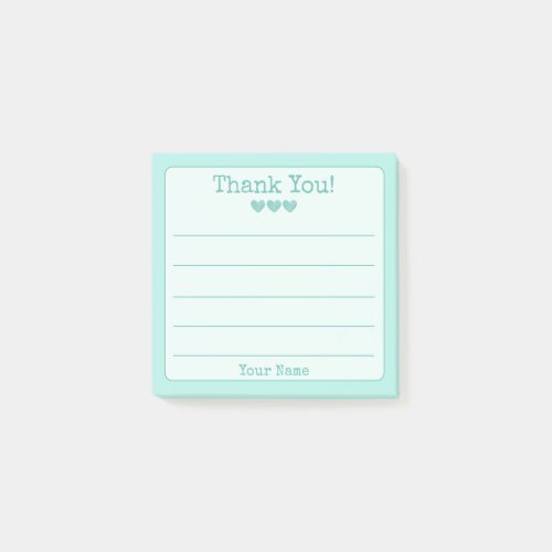 Simple Turquoise Blue Your Name Thank You Post-it Notes