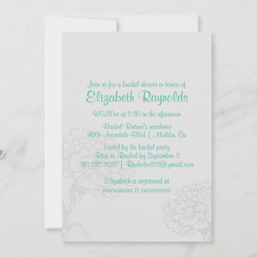 Simple Turquoise Bridal Shower Invitations