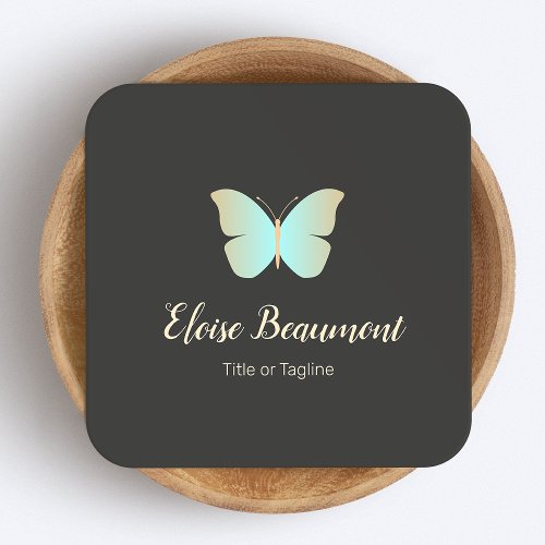 Simple Turquoise Butterfly Logo Square Business Card