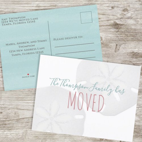 Simple Turquoise Moving Coastal Sand Dollar Announcement Postcard