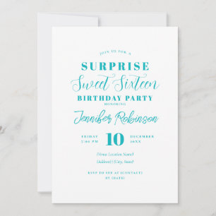 Simple Turquoise Photo SURPRISE Sweet 16 Invitation