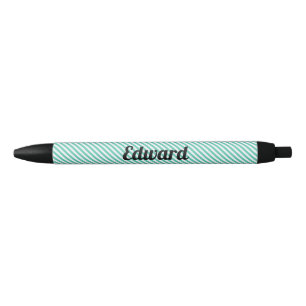 Simple Turquoise Stripe Custom Name Pen