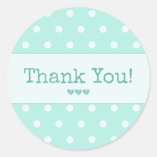 Simple Turquoise Typography And Hearts Thank You Classic Round Sticker