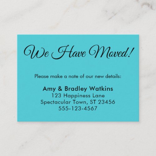 Simple Turquoise We Have Moved Change of Address Enclosure Card