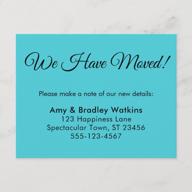 Simple Turquoise We Have Moved Change of Address Enclosure Card (Front)