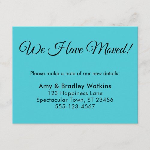 Simple Turquoise We Have Moved Change of Address Enclosure Card