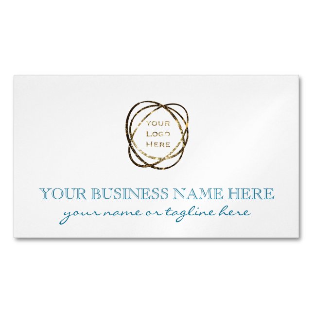 Simple Turquoise White Add Business Logo Custom   Business Card Magnet (Front)