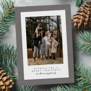 Simple tweed frame black white photo Christmas Holiday Card