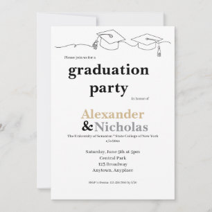 Simple Twin Cap and Tassel Graduation Invitation