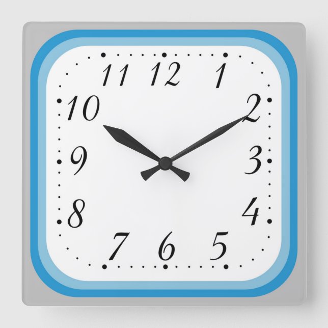 Simple Two Color Blue Framed Square Wall Clock (Front)
