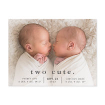 Simple Two Cute Photo Twins Birth Announcement Postcard