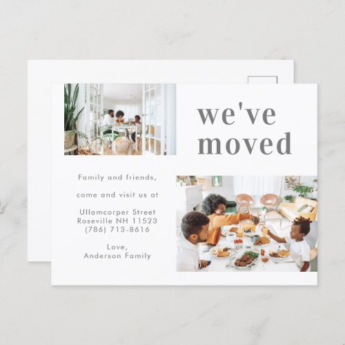  Simple Two Family Photo Minimalist Weve Moved Announcement Postcard