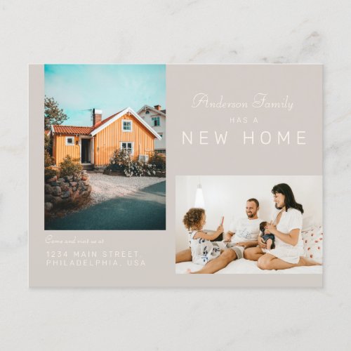Simple Two Family Photo New Home MovingTaupe Announcement Postcard