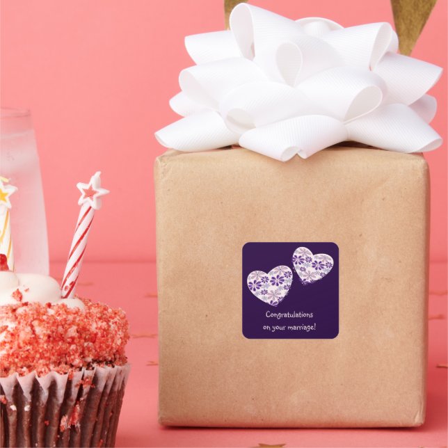 Simple Two Hearts Congrats On Your Wedding Square Sticker (Party)