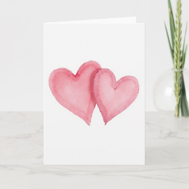 Simple Two Hearts Watercolor Card (Front)