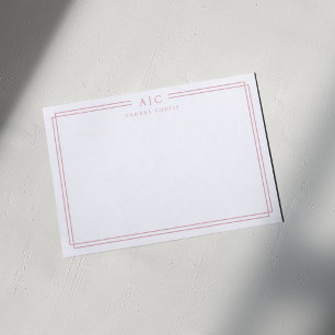 Simple Two Monogram Blush Pink Geometric Border Note Card
