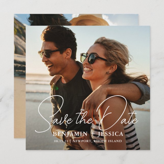 Simple Two Photo Calligraphy Wedding Save the Date (Front/Back)