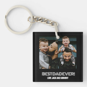 Simple Two Photo Collage Best Dad Ever Keychain