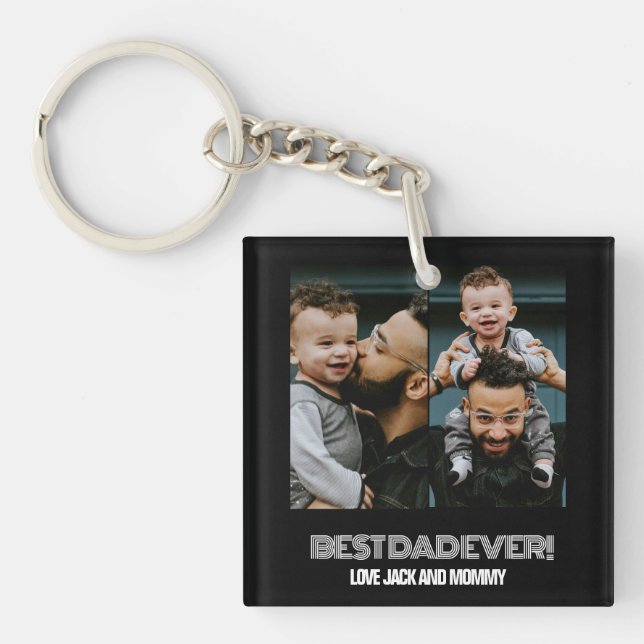 Simple Two Photo Collage Best Dad Ever Keychain (Front)
