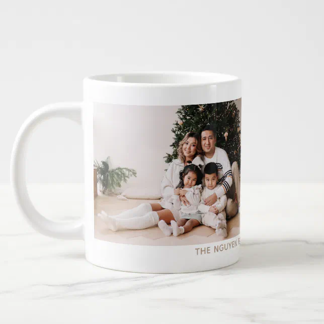 Simple Two Photo Holiday Year and Name Mug (Left)
