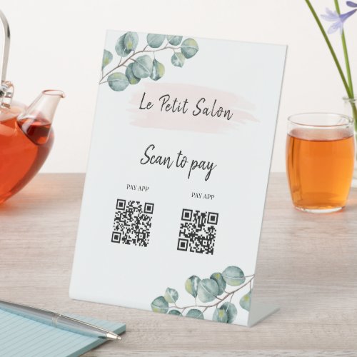 Simple Two QR Codes Scan to Pay Eucalyptus Salon  Pedestal Sign