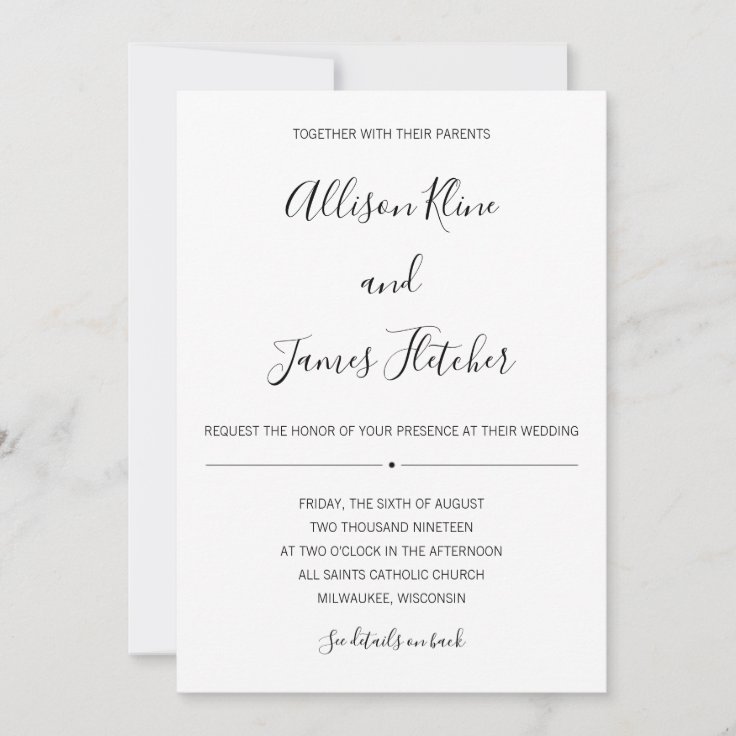 Simple Two-Sided Invitation with Online RSVP | Zazzle