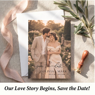 Simple two sided photo modern script elegant save the date