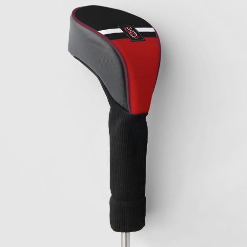 Simple Two Tone Black and Red Initials Monogram Golf Head Cover