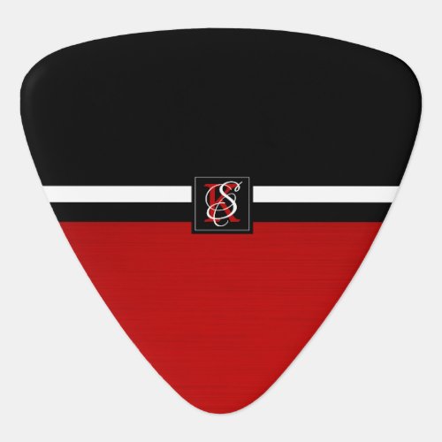 Simple Two Tone Black and Red Initials Monogram Guitar Pick