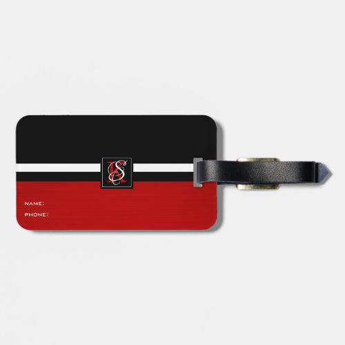 Simple Two Tone Black and Red Initials Monogram Luggage Tag