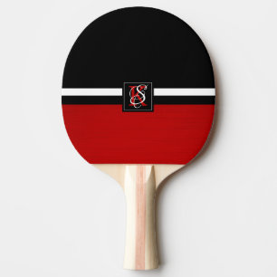 Simple Two Tone Black and Red Initials Monogram Ping Pong Paddle