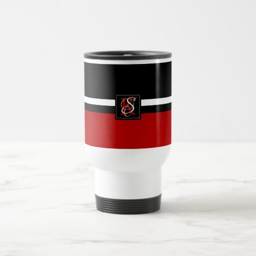Simple Two Tone Black and Red Initials Monogram Travel Mug