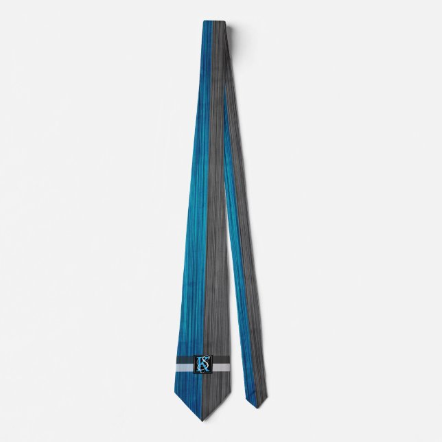 Simple Two Tone Blue and Grey Initials Monogram Neck Tie (Front)