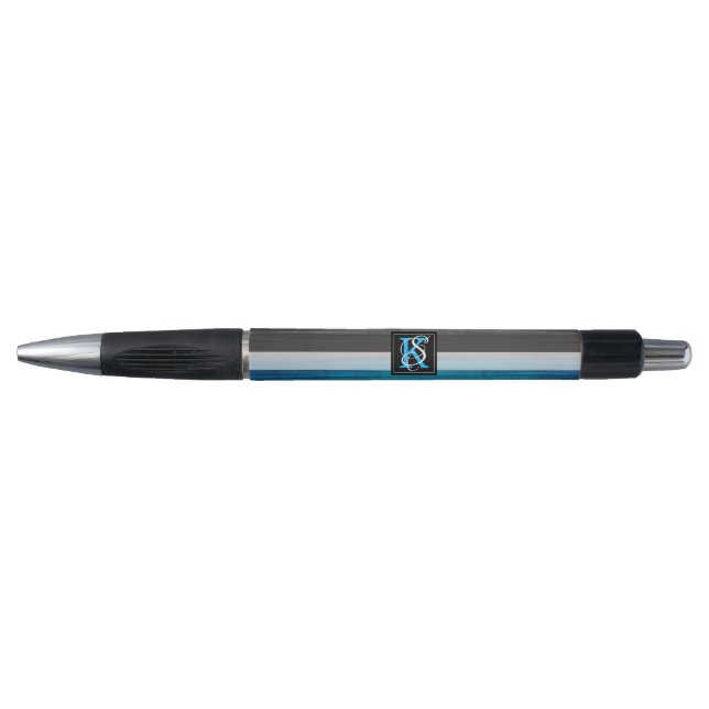 Simple Two Tone Blue and Grey Initials Monogram Pen (Front)