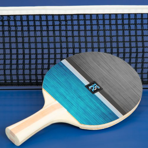 Simple Two Tone Blue and Grey Initials Monogram Ping Pong Paddle