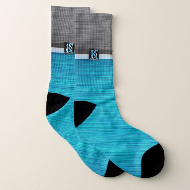 Simple Two Tone Blue and Grey Initials Monogram Socks