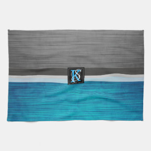 Simple Two Tone Blue and Grey Initials Monogram Towel