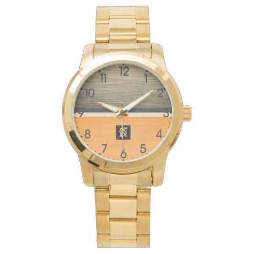 Simple Two Tone Orange and Sepia Initials Monogram Watch